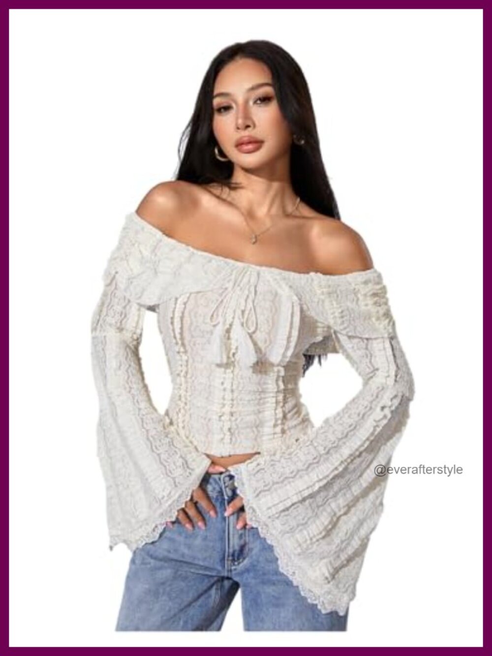 Women's Lace Off Shoulder Tank Top Y2K Ruffle Crop Peasant Top